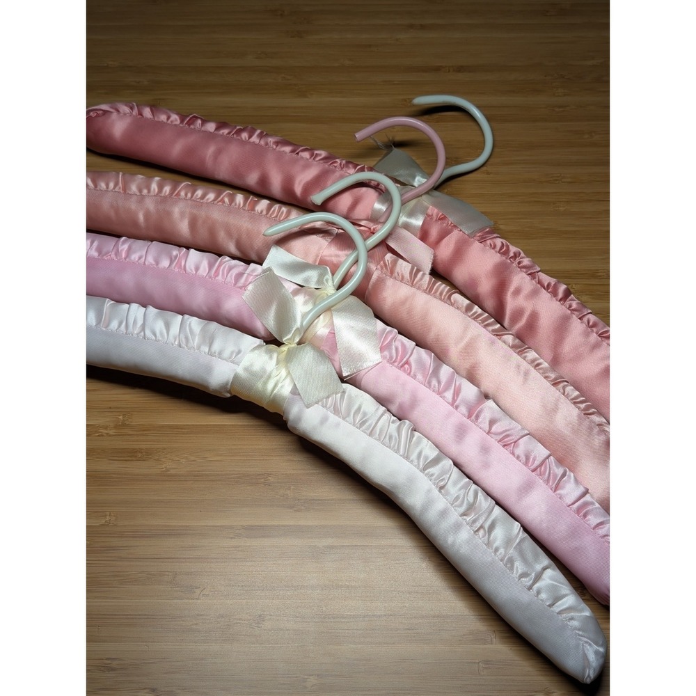 VINTAGE Shades Of Pink Padded Satin Clothes  Hangers Lot of 4 Cottage Core
